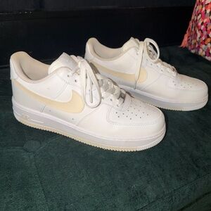 Nike White Leather Sneakers with Hand Painted Cream Swoosh and Accents